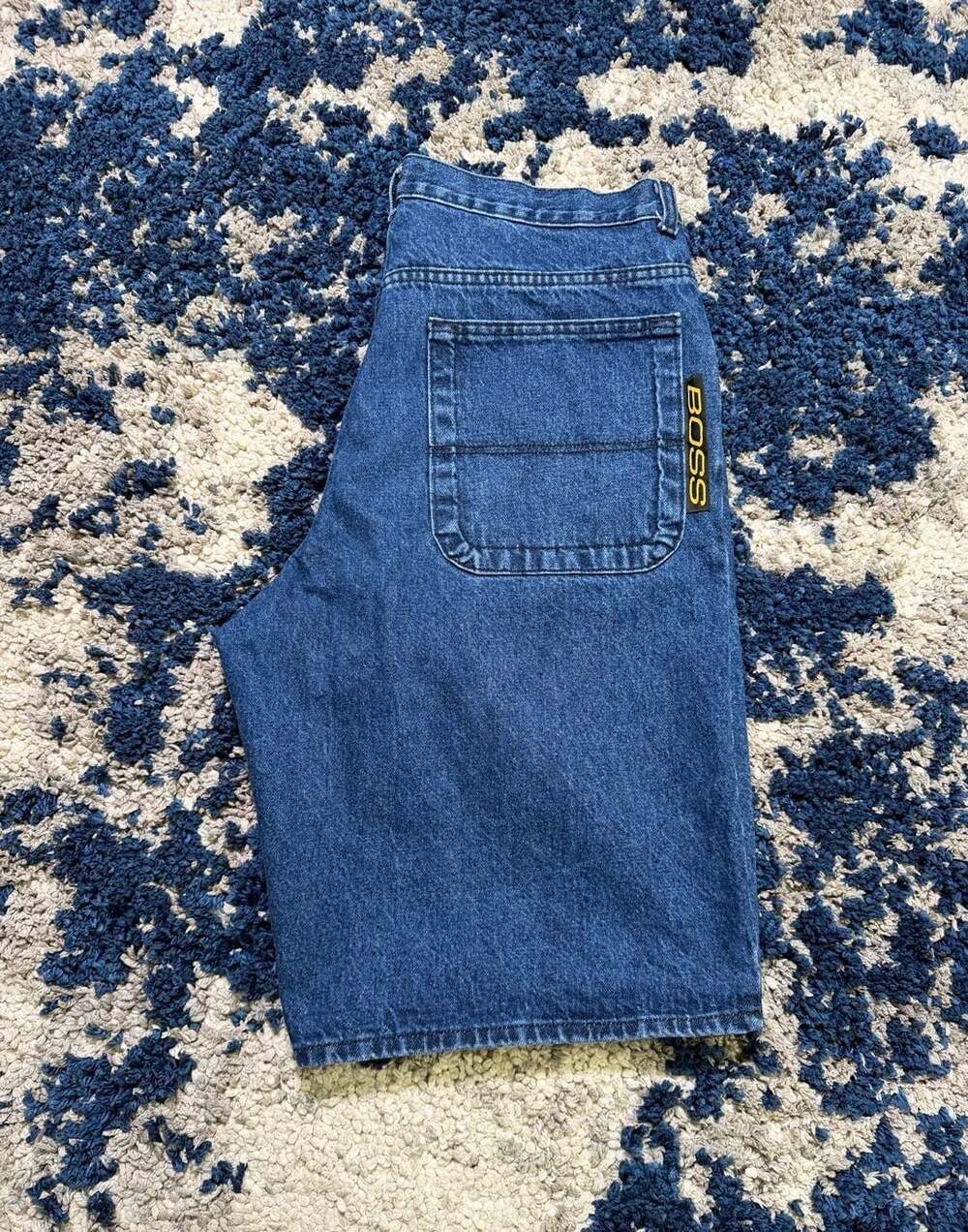 Vintage Boss Jean Shorts Denim Hip Hop Rap 90s Baggy Spellout Logo Size 34